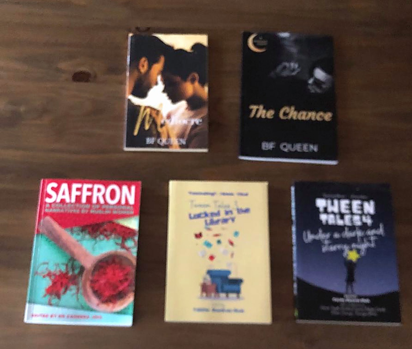 Fatima's novels alongside the anthologies she has contributed to